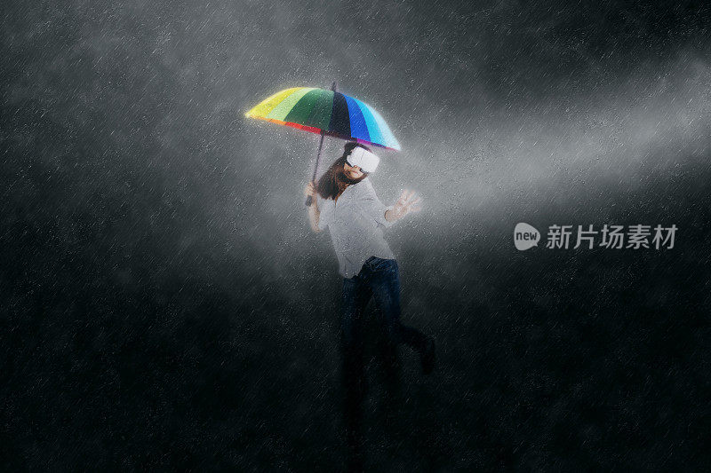 在虚拟现实中，雨下得很深