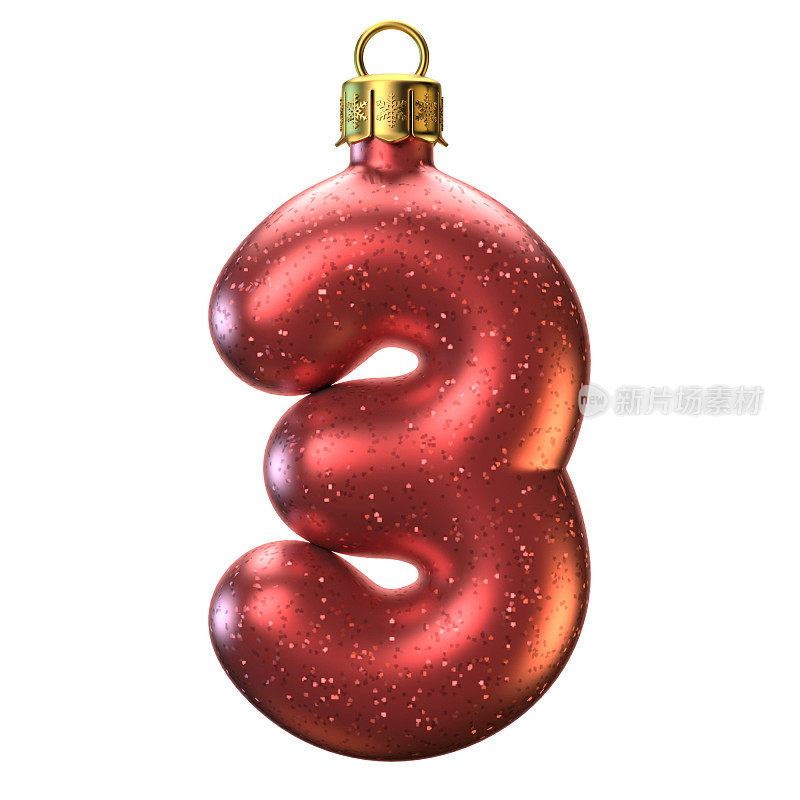 圣诞树装饰字体，数字3,3d渲染