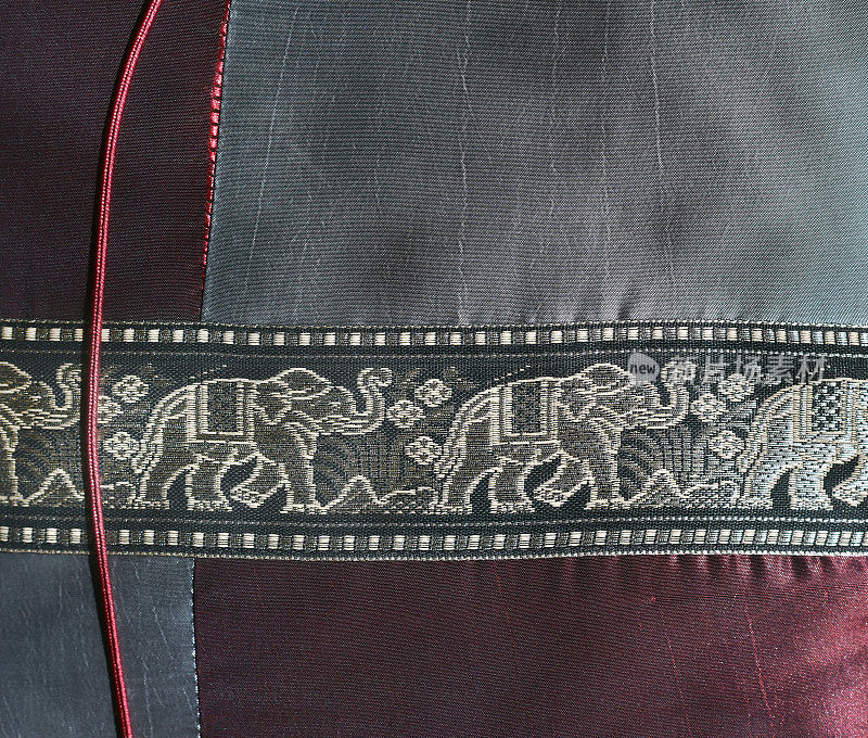 丝绸垫子上大象图案的细节