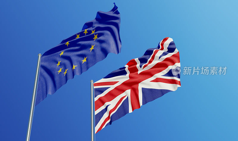 欧盟和迎风飘扬的英国国旗