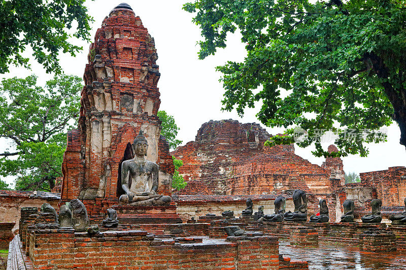 泰国大城府的一座古老寺庙废墟