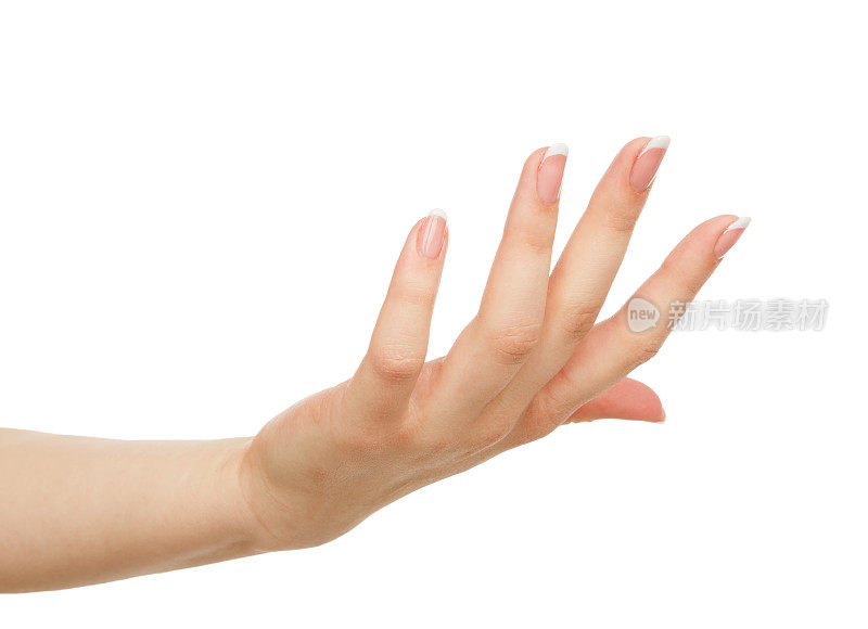 女性手保持空杯状手掌，嗉囊，切口