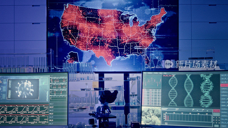 未来实验室。美国地图上的病毒传播水平。疾病大爆发