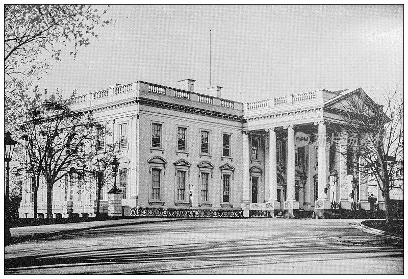 美国华盛顿的古老黑白照片:白宫，北面