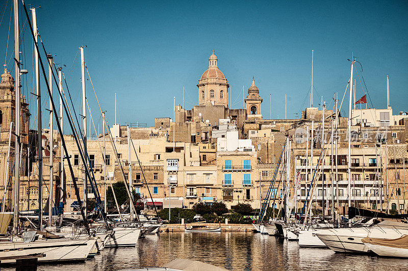 著名的游艇港的Birgu海滨，马耳他