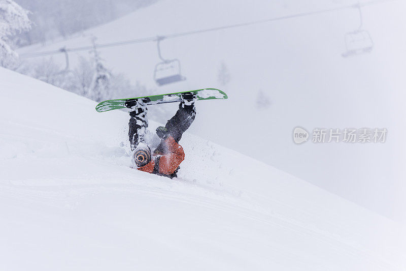 男性滑雪下降