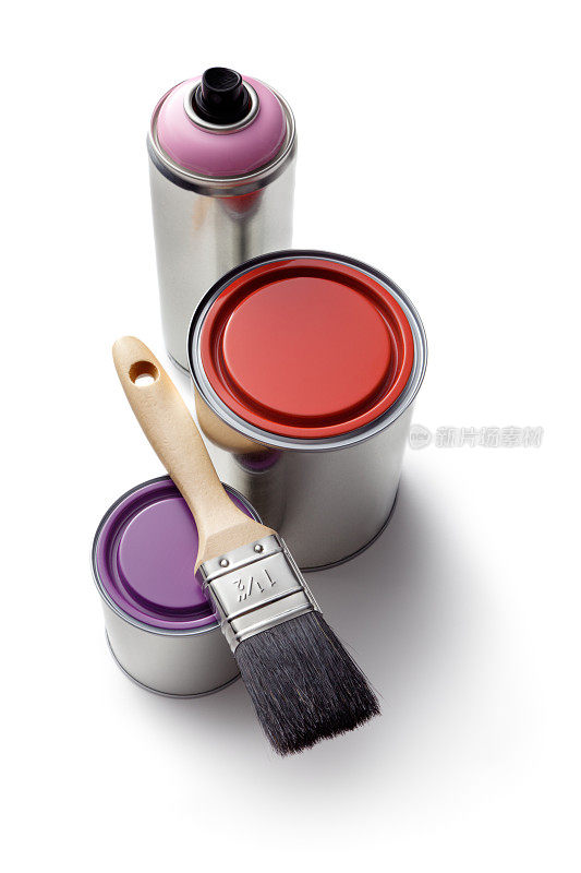 油漆:红色，紫色，油漆刷和喷雾罐