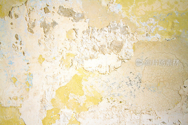 老西西里墙背景纹理:白色，黄色和斑驳