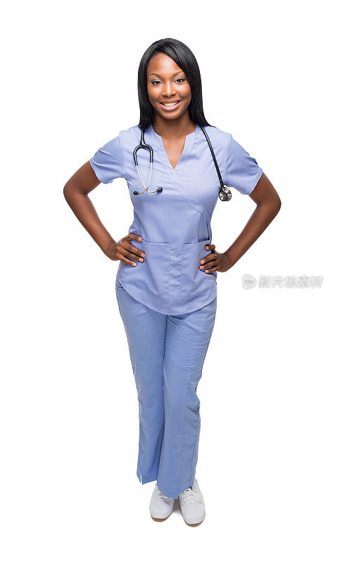 美丽的美国黑人护士面朝前