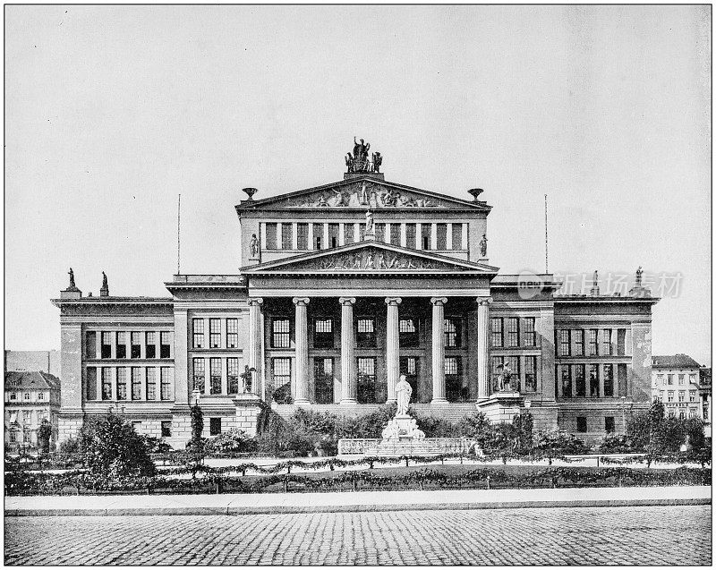 世界著名景点的古老照片:喜剧剧院，席勒广场，柏林，德国