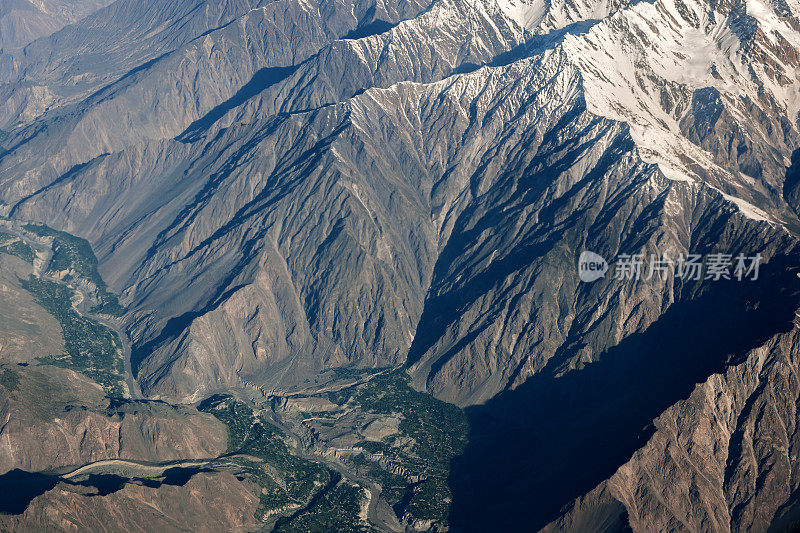 从空中俯瞰纳加山谷，纳西拉巴德，巴基斯坦，喀喇昆仑，中亚