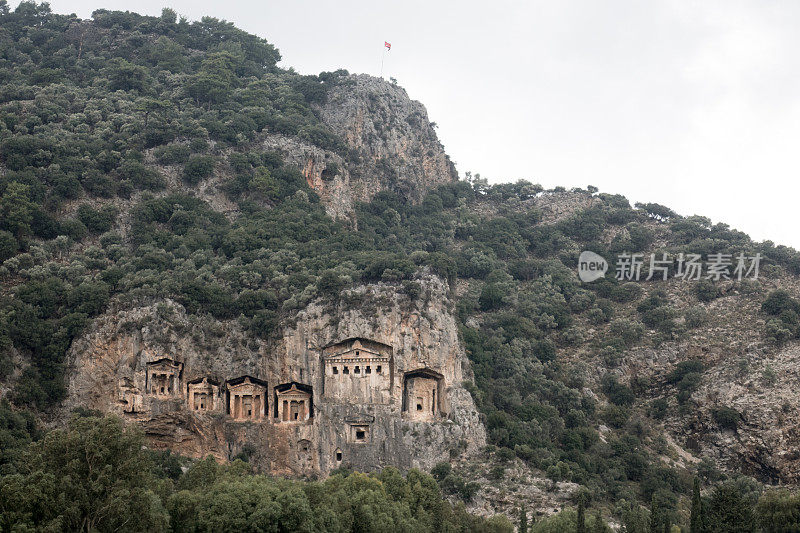 利西亚石刻墓在Dalyan，土耳其