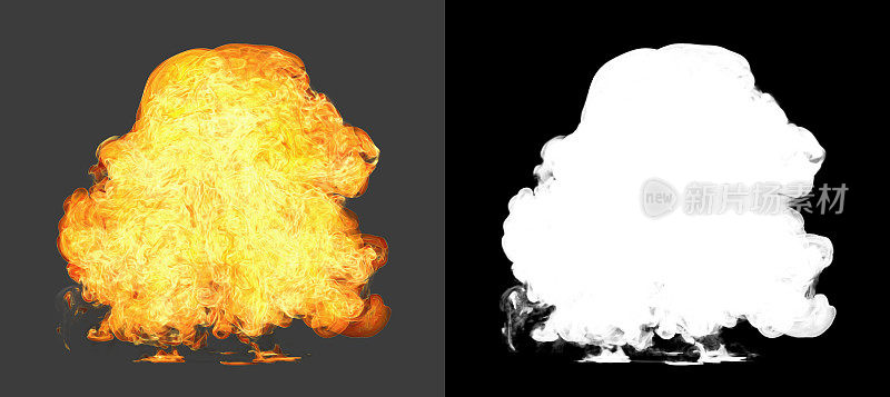 侧视图卡通爆炸与烟雾(alpha通道和剪切路径包括在内，所以你可以放置自己的背景)