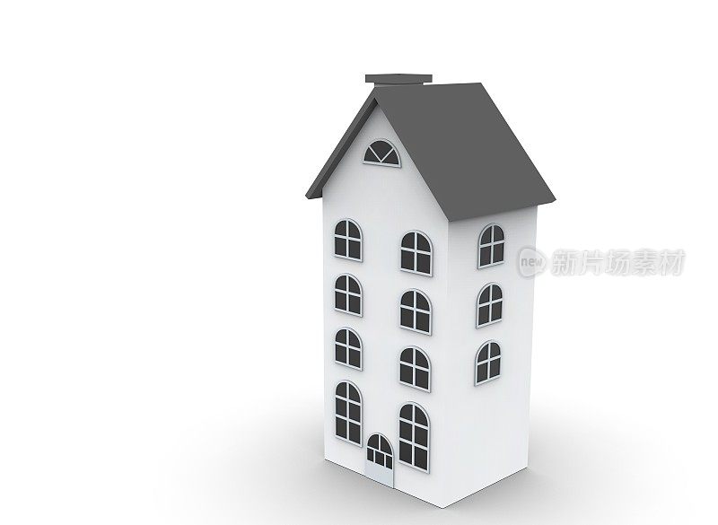 房子被隔离在一个白色的背景3d渲染