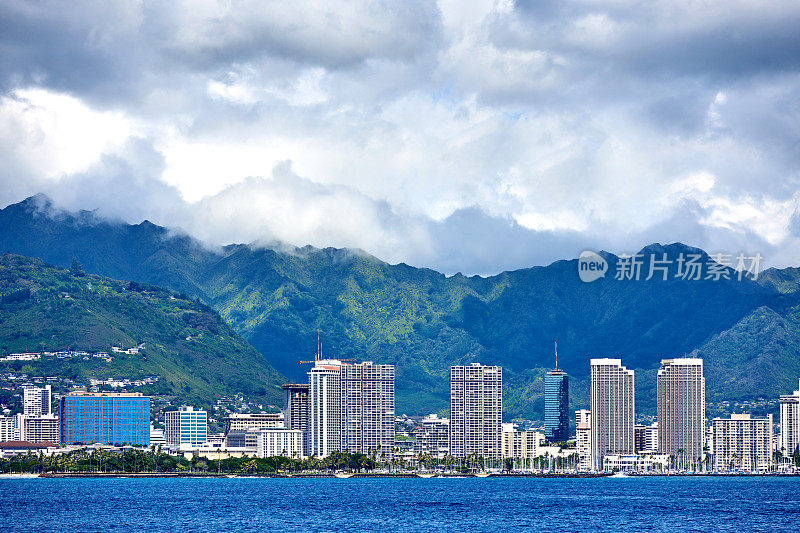 夏威夷的城市景观和海岸线，美国