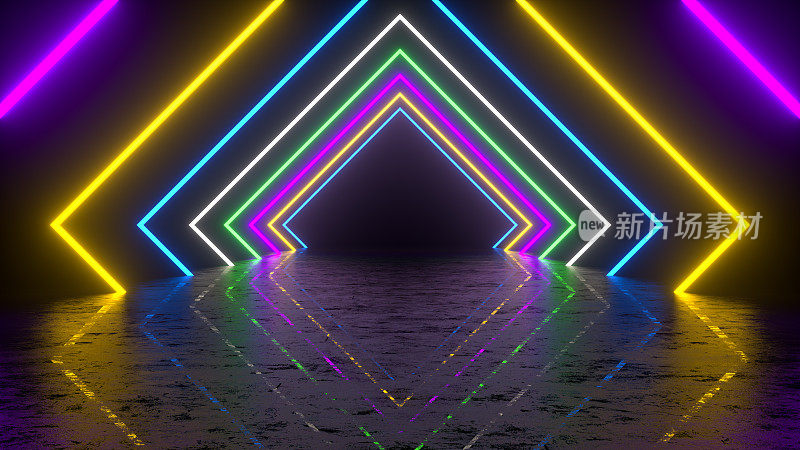 紫外氖激光发光多色光隧道抽象三维背景