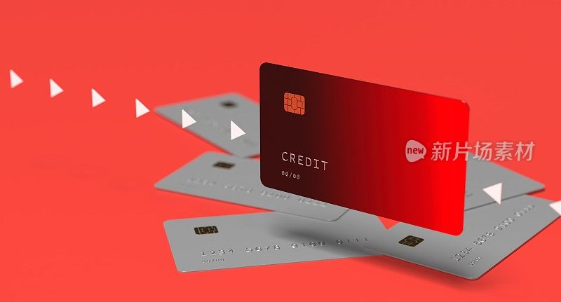 信用卡奖励积分在红色背景上收集付款