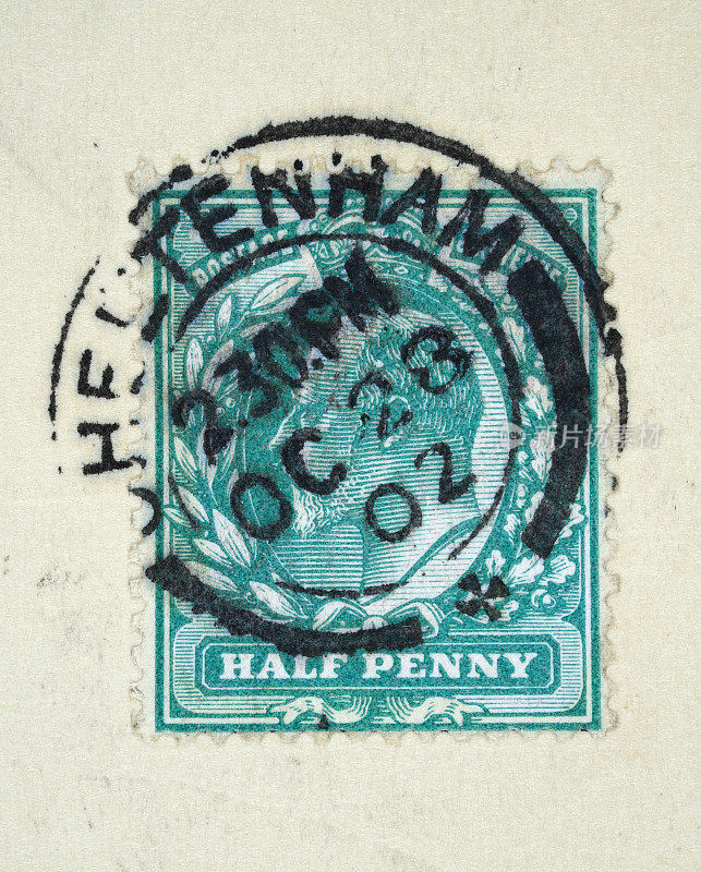 旧英国半便士邮票，加盖英王爱德华七世邮戳，1902年