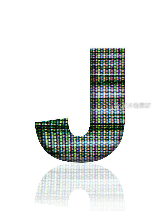 三维电视静态字母J在白色背景上的孤立镜头