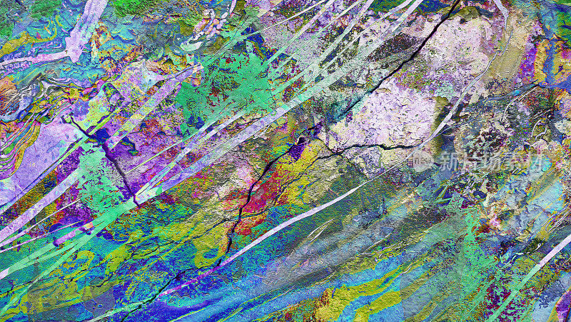 垃圾旧风化开裂水泥墙与彩色涂料层部分剥离高分辨率库存图像