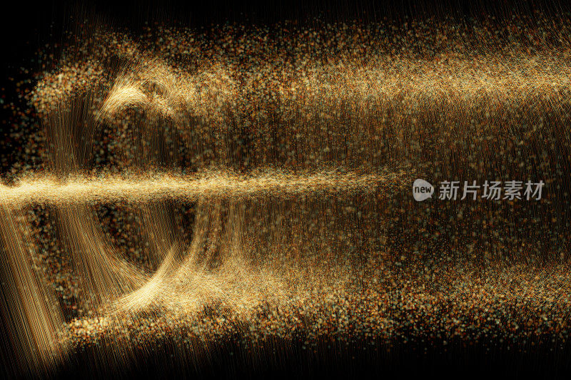 详细的黄金粒子渲染技术，科学和数学主题。库存图片背景。