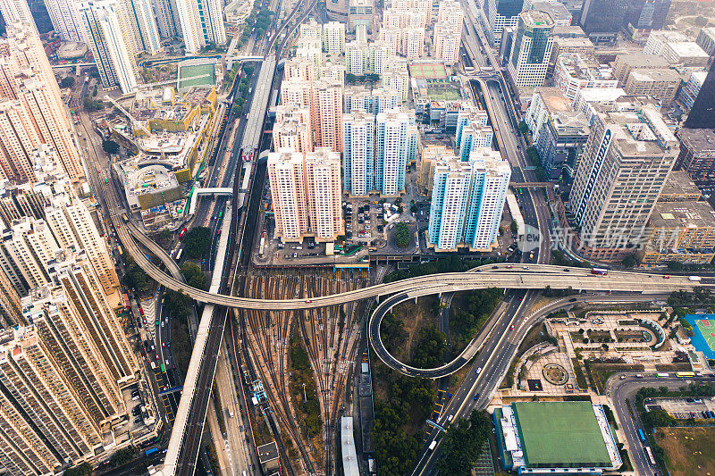 香港九龙湾区的无人机瞰图