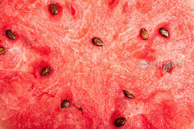 西瓜切浆果特写，西瓜瓤红甜