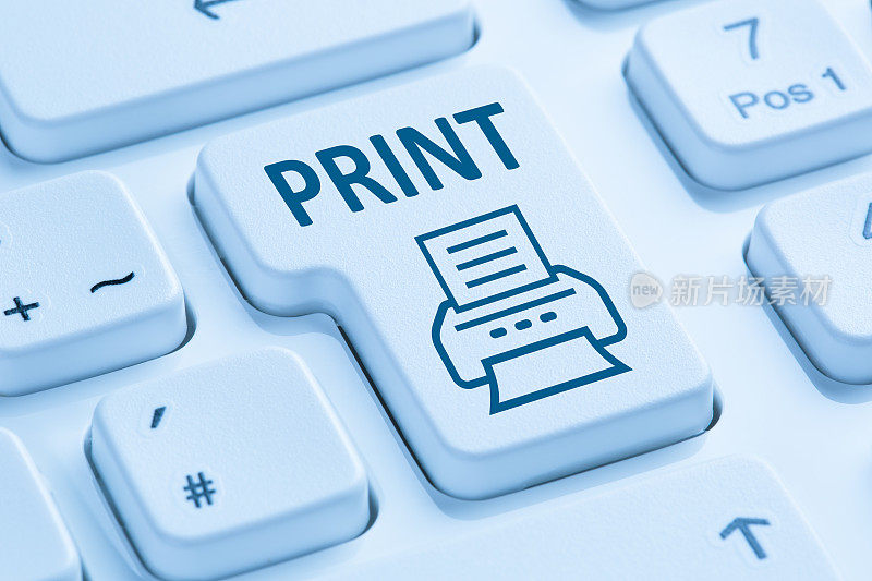 按打印按钮打印打印机蓝色电脑键盘