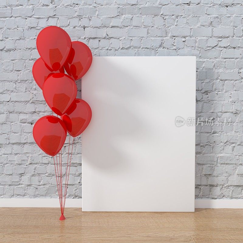 红色气球与空白的白色图片