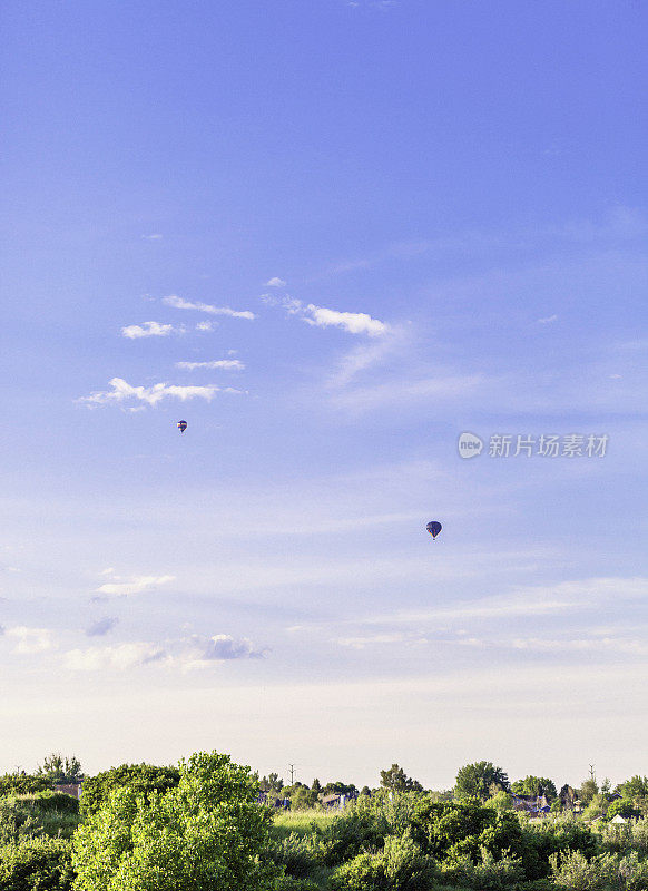 科罗拉多州的住宅场景，有住宅和热气球