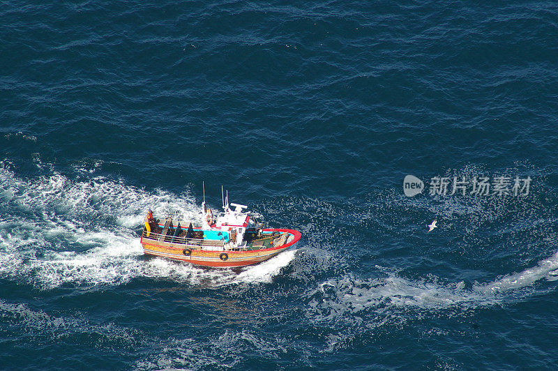 波涛汹涌的海面上的渔船