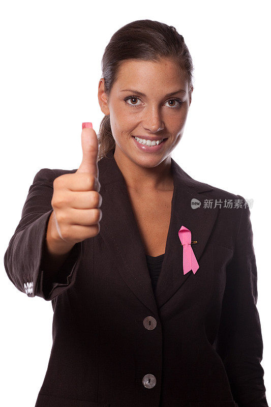 为粉色丝带的成功竖起大拇指