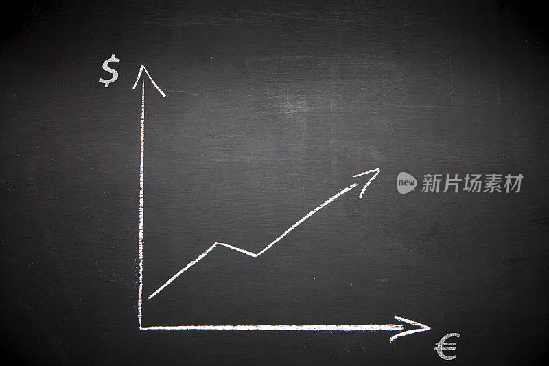 黑板上的美元和欧元增长图表