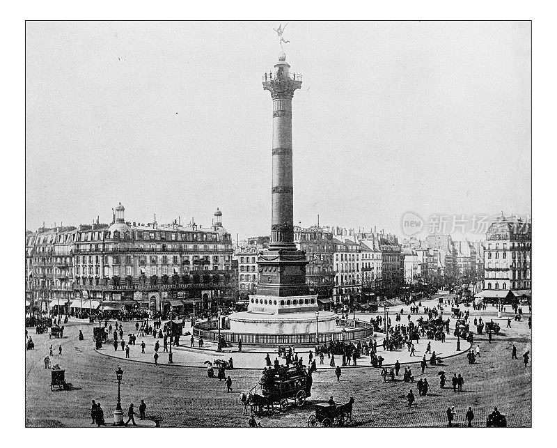 巴士底广场的古董照片(法国巴黎)-19世纪