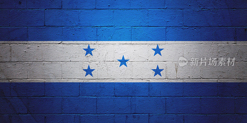 一面画在墙上的洪都拉斯国旗
