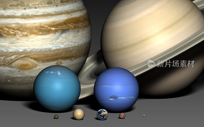 太阳系的行星。正确的相对大小。