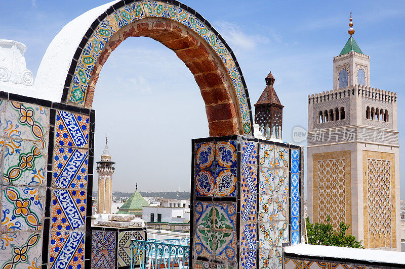 著名的屋顶景观穿过突尼斯到清真寺