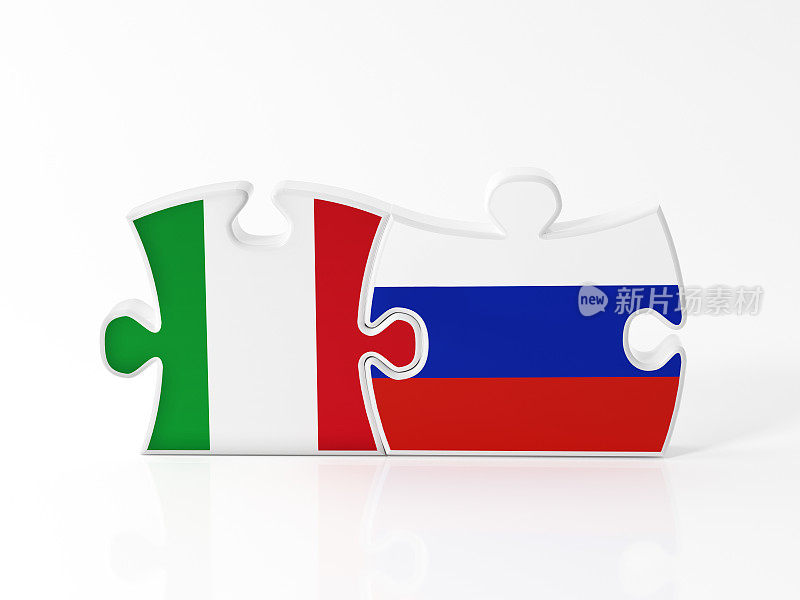 有俄罗斯和意大利国旗纹理的拼图碎片