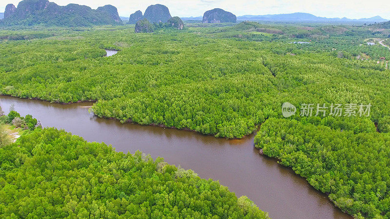 泰国董省红树林和海洋鸟瞰图，