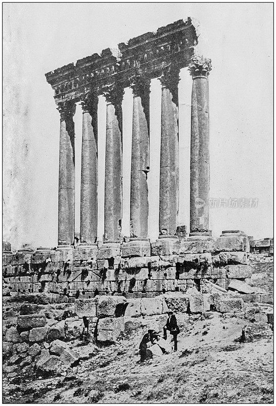世界著名景点的古老照片:太阳庙，巴勒贝克，叙利亚