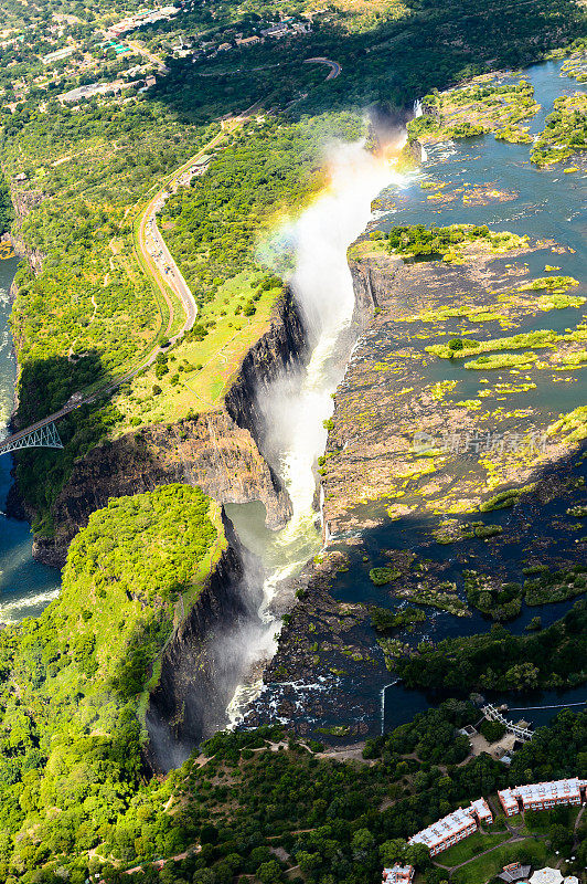 从空中俯瞰维多利亚瀑布，赞比亚和津巴布韦。联合国教科文组织世界遗产