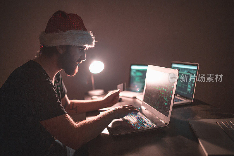 戴着圣诞老人帽的黑客窃取信息