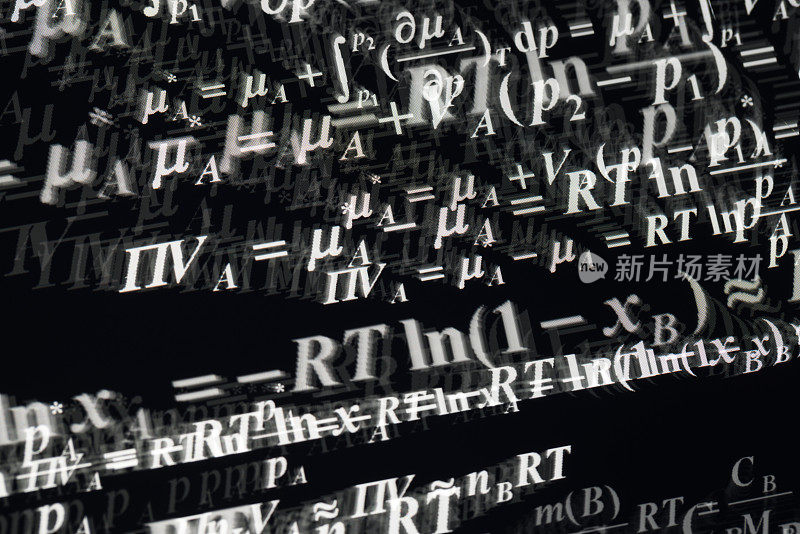 复杂的物理化学公式在屏幕上多次曝光