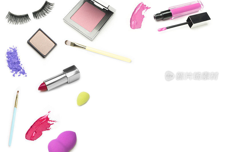 化妆工具，口红，唇彩，睫毛膏，眼影背景