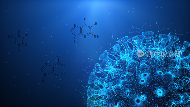 在宿主中引起感染的致病病毒的三维插图，病毒疾病的爆发，病毒抽象背景
