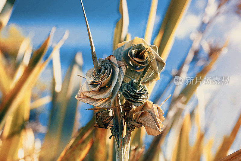 一束Putiputi花编织由新西兰亚麻对Phormium