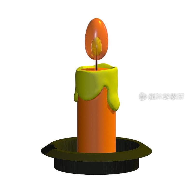 燃烧的蜡烛3d渲染，蜡烛与火在透明的背景