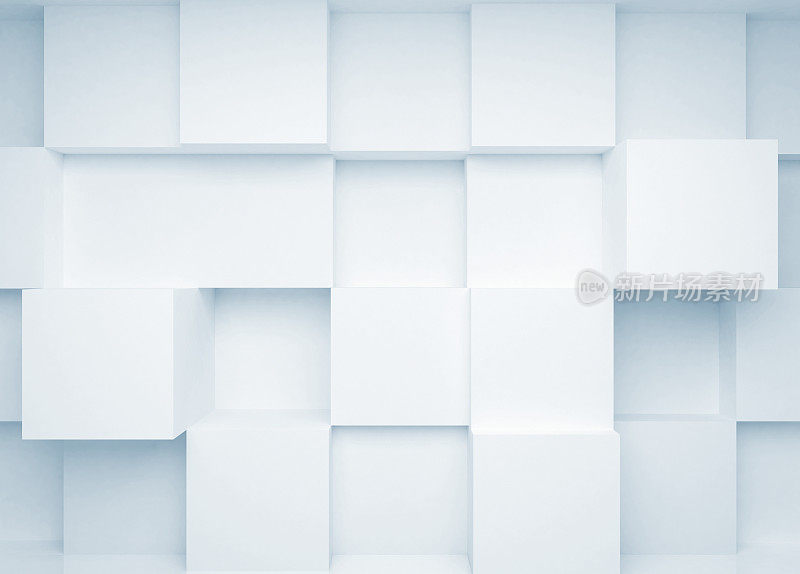 抽象的3d背景与白色立方体在墙上