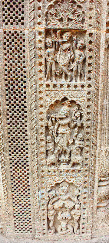 印度教的神像-寺庙外部的Ahilya堡垒，马赫什瓦尔，印度