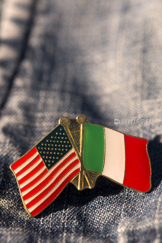 美国和意大利的国旗标签别针。